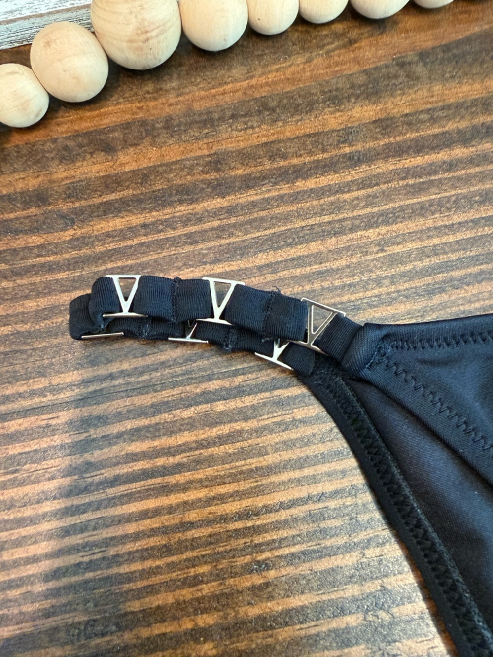 Black Victoria’s Secret Bikini Bottoms L Strappy gold Hardware Minimal Swim - Picture 2 of 5